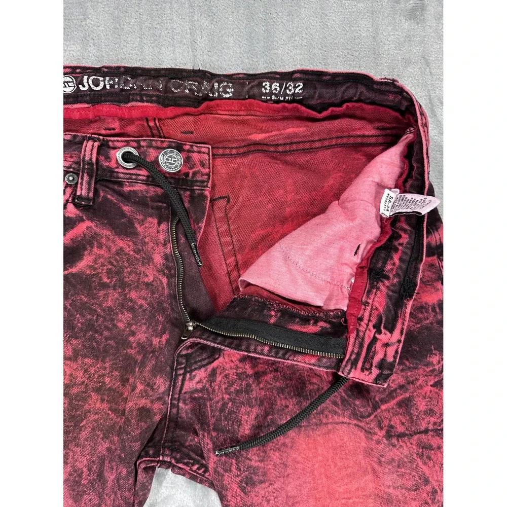 Jordan Craig Mens Slim Fit Acid Wash Jeans Red Black Drawstring 36x32 JJ211